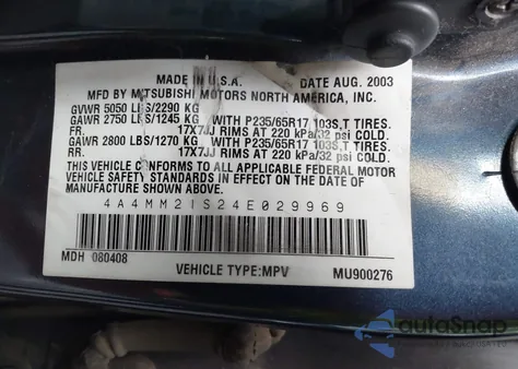 2004 Mitsubishi Endeavor Ls z USA, uszkodzony, nr VIN 4A4MM21S24E029969